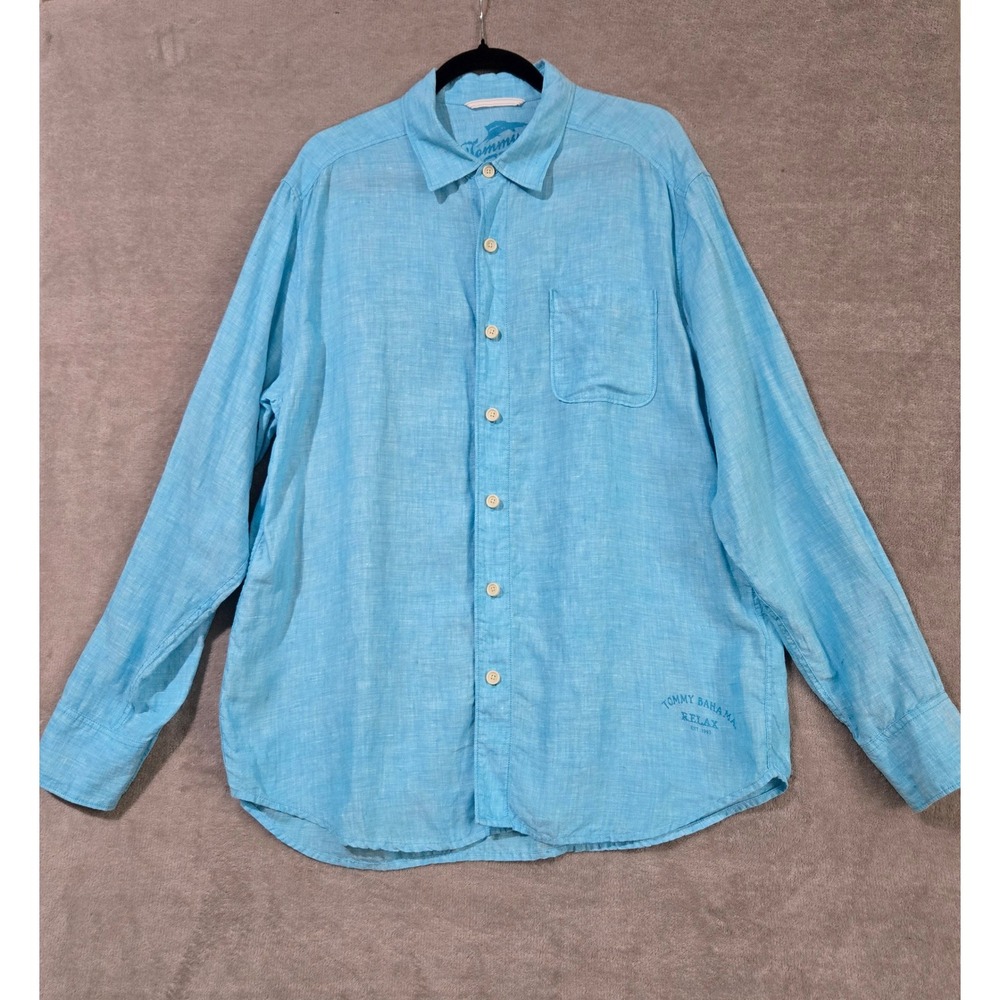 Tommy Bahama Relax 100% Linen Shirt Men Large Coastal Preppy Tropical Vacation